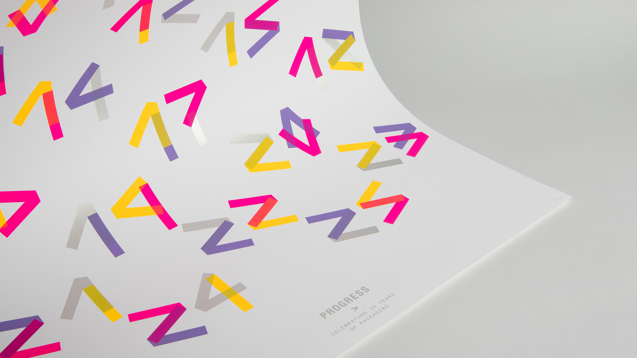 Hand made, silkscreen printed limited edition poster design on G.F Smith paper for Progress Packaging business anniversary.